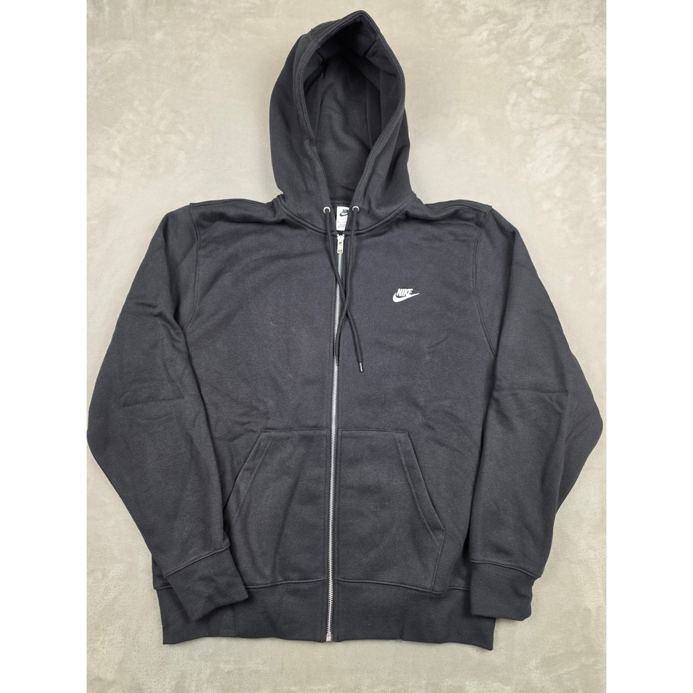 Nike Full Zip Hoodie Mens Size L Black Club Fleece FN3861-010 Long Sleeve